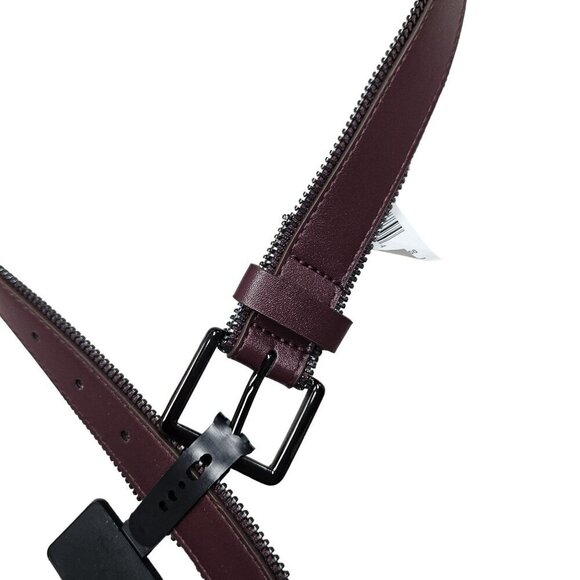 Brand Unknown NWT Burgundy Synthetic Leather Belt Unique Zipper‎ Edge Cyberpunk - Picture 3 of 10